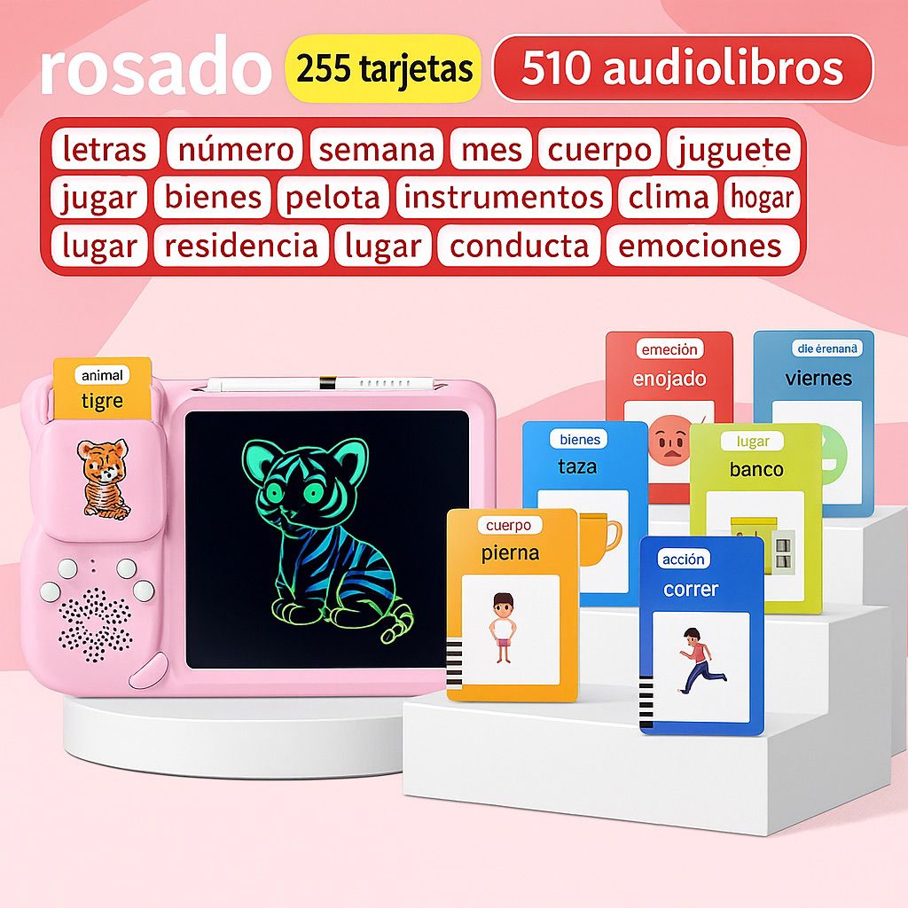 Juguete Educativo con Lector de Tarjetas Bilingüe y Dibujo para Aprender Palabras