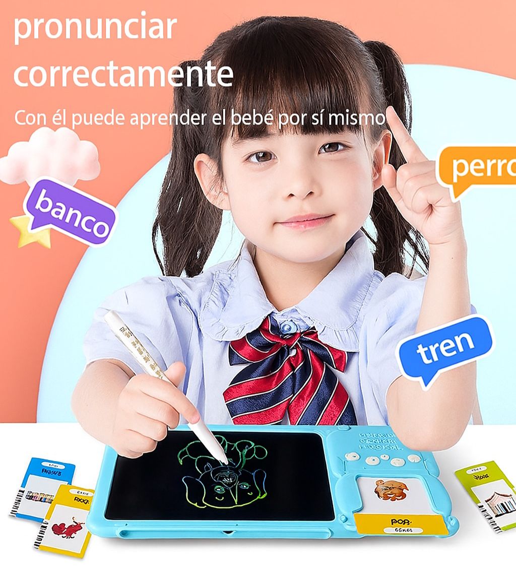 Juguete Educativo con Lector de Tarjetas Bilingüe y Dibujo para Aprender Palabras